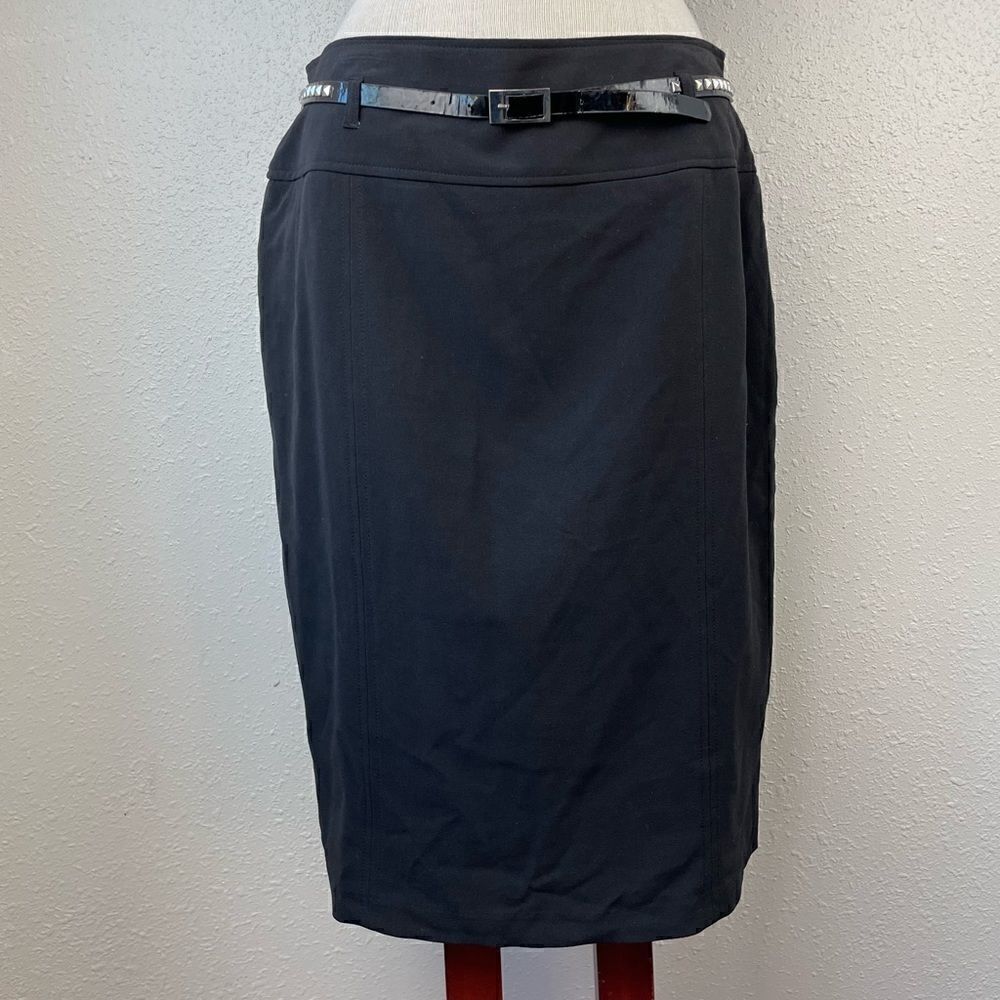 Dressbarn Black Belted Midi Skirt Size 10 EUC
